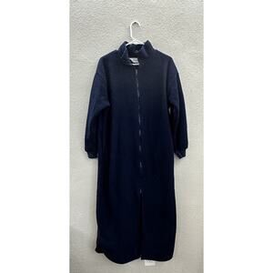 Elan Womens Robe Size Medium Blue Fleece Zip Up Long Sleeve Maxi Vintage